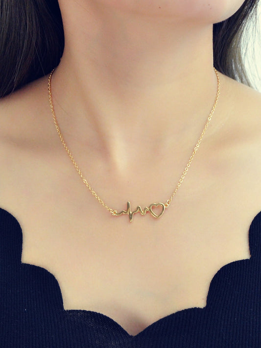 Minimalist Jewelry Gold Silver Chain Heartbeat Pendant Necklace Party Decoration