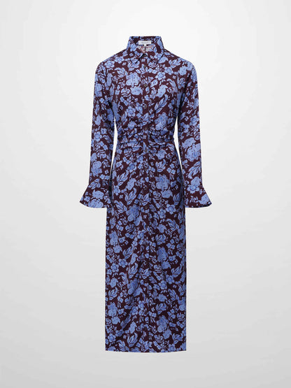 Front Shirred Shirtdress-Lilac Floral
