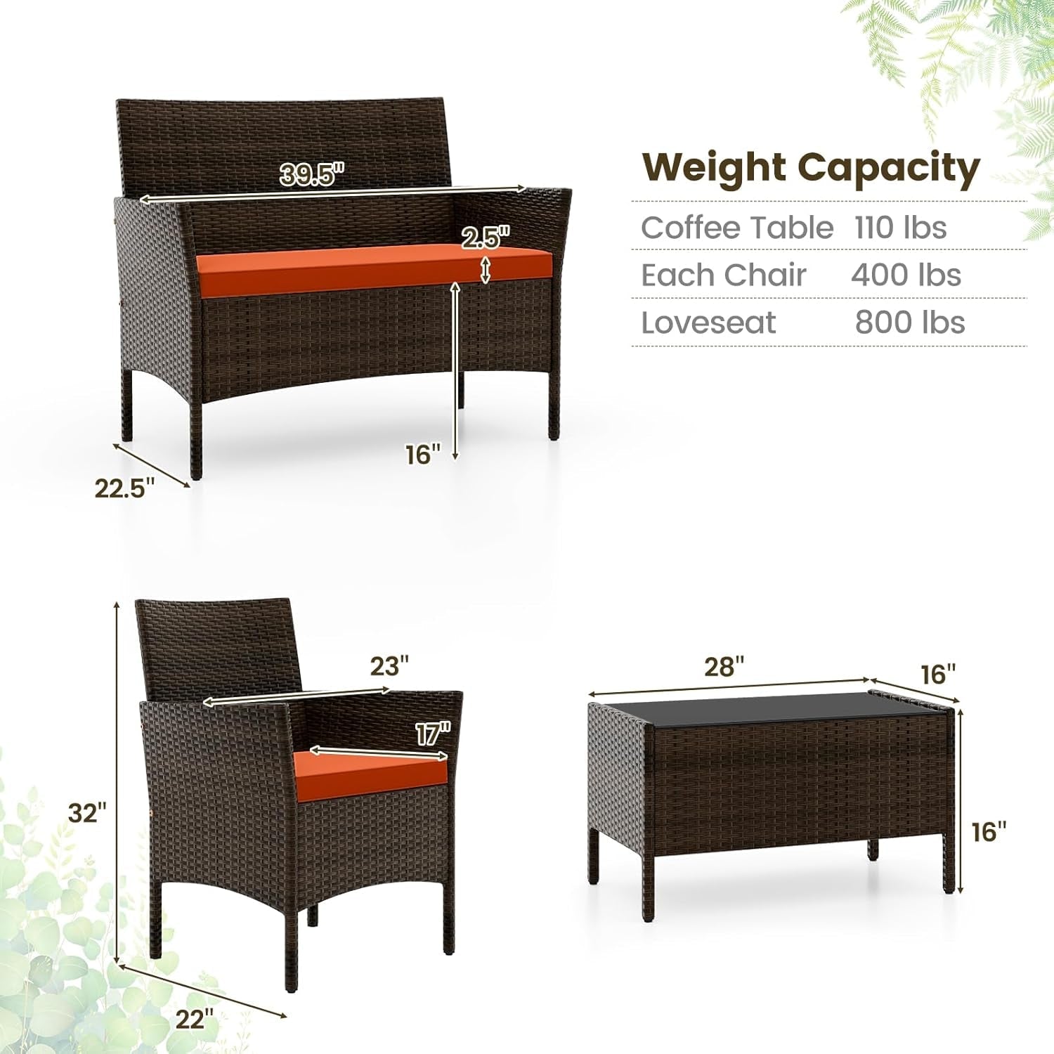 Elegant Rattan Patio Furniture Set with Cushions and Table-2