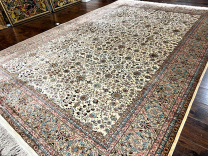 Wonderful Silk Hereke Rug 8x12, Silk Pile on Silk Foundation, Ivory/Cream, Floral Pattern, Handmade, Vintage-1