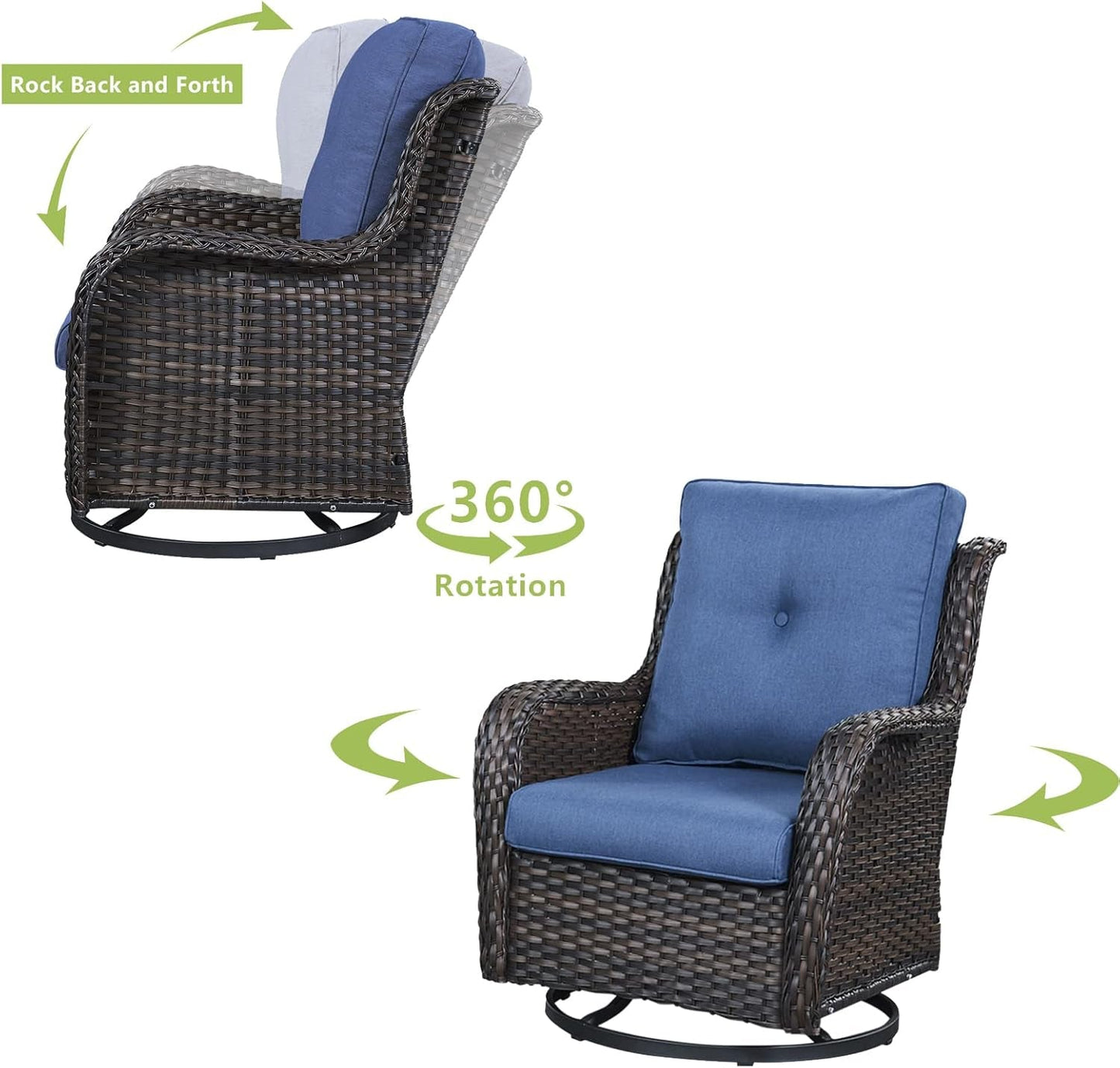 Patio Furniture 6 Pieces Outdoor Furniture Set Wicker Outdoor Sectional Sofa with Swivel Rocking Chairs,Patio Ottomans,Patio Coffee Table