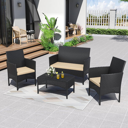 Stylish Four Piece Outdoor Rattan Patio Furniture Set