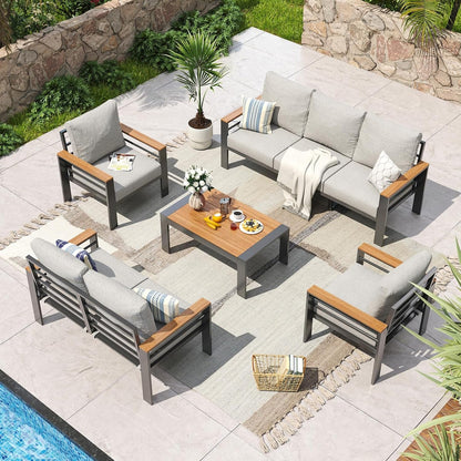 Oversized Aluminum Patio Furniture Set with Thick Cushions-0