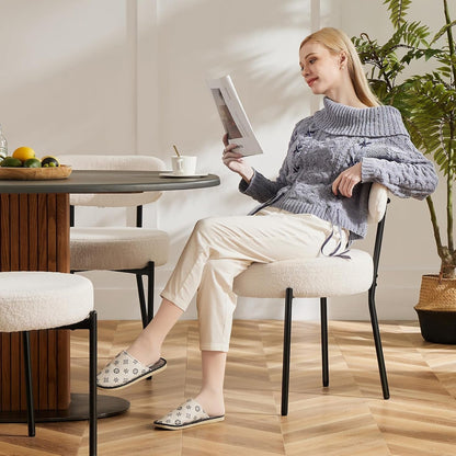 Dining Chairs Set of 4, Boucle Upholstered Kitchen Chairs with Curved Backrest & Metal Legs, Mid Century Modern round Dining Room Chairs for Vanity, Living Room - Beige-1