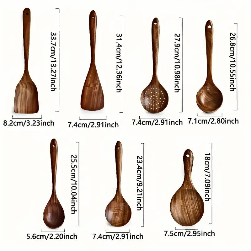7-Piece Natural Teak Wooden Spoons for Cooking Set-2