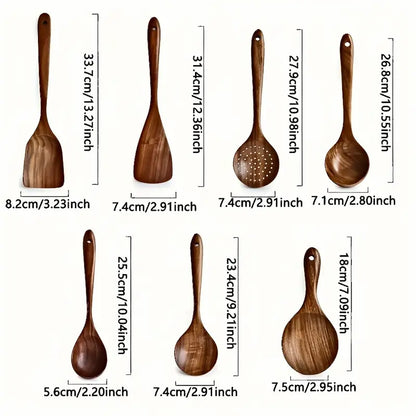 7-Piece Natural Teak Wooden Spoons for Cooking Set-2