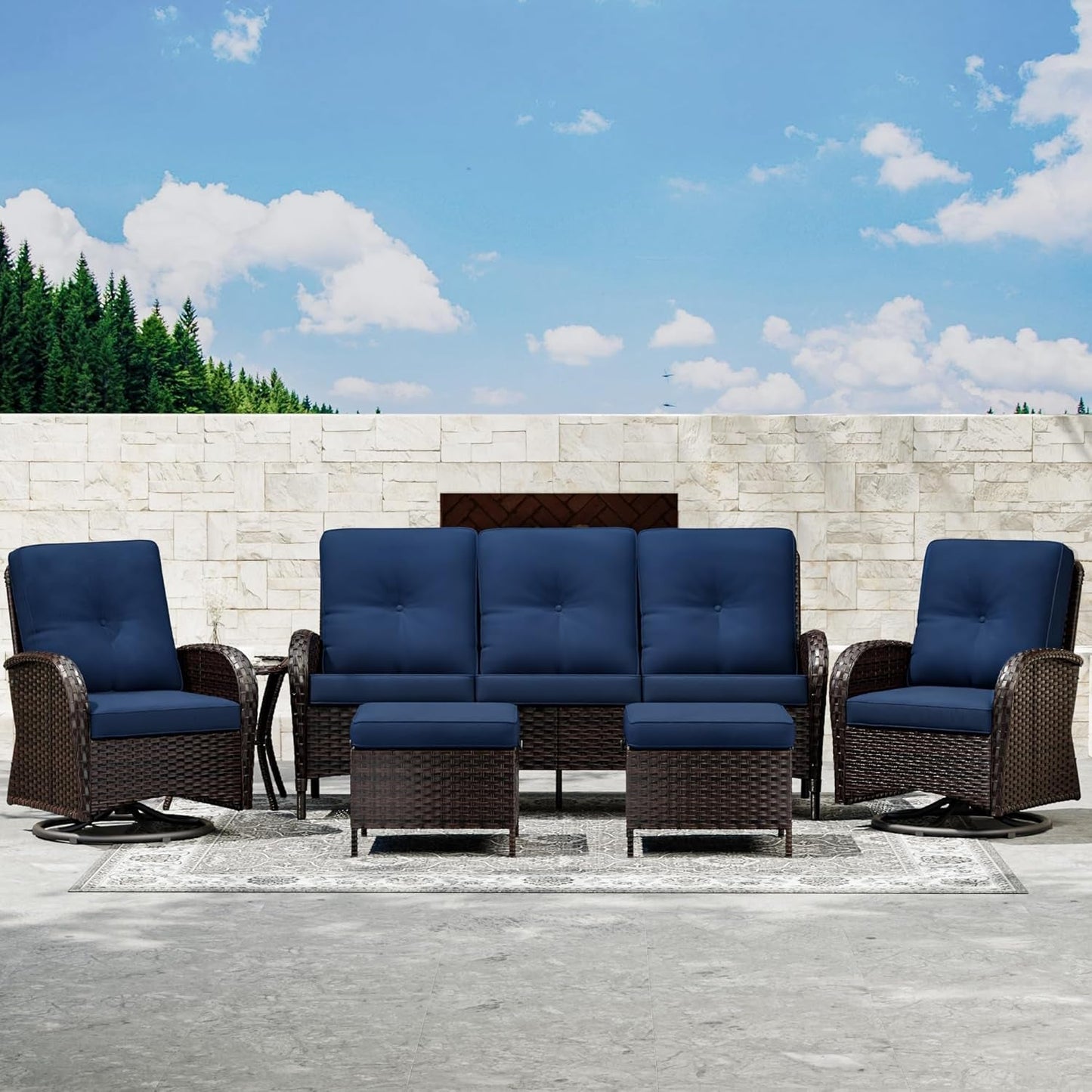 Outdoor Wicker Patio Furniture Set with Swivel Rockers