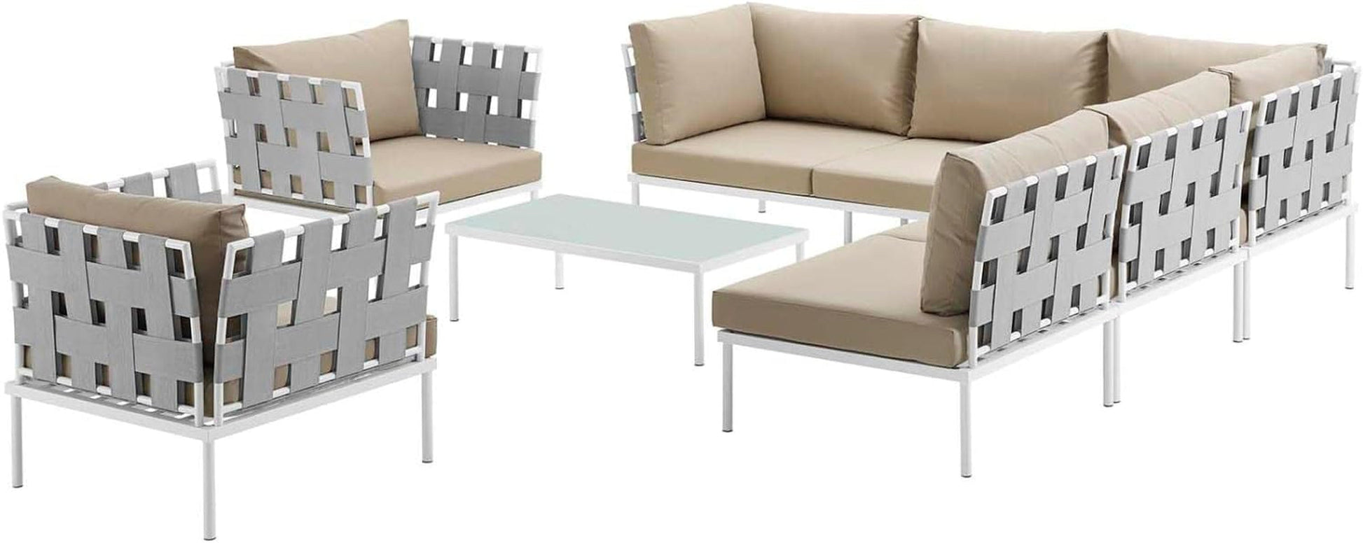 Harmony 8-Piece Aluminum Outdoor Patio Furniture Sectional Sofa Set with Cushions in White Beige-3