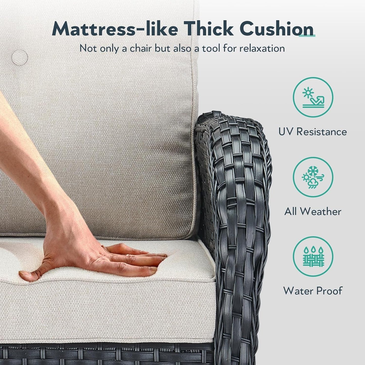 Outdoor Swivel Glider Rocker Chairs Set of 4 - Wicker Patio Furniture Set All Weather Patio Conversatio Sets with 2 Tempered Glass Side Table for Deck Backyard - Black Wicker Beige Cushion-3