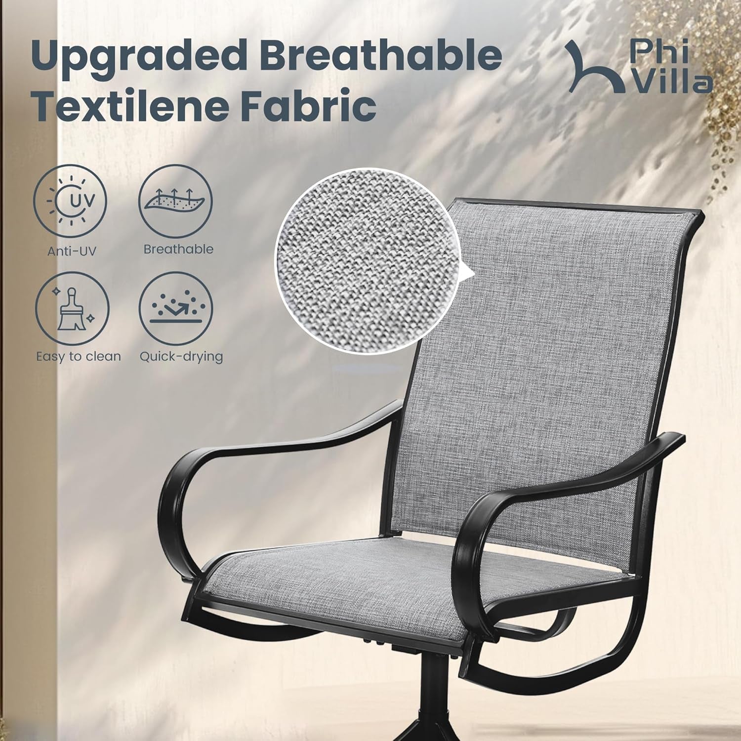 9 Piece Outdoor Patio Dining Set, Large Square Metal Dining Table and 8 Outdoor Swivel Dining Chairs, Patio Table and Gray Chair Furniture Dining Set for 8 Person-2