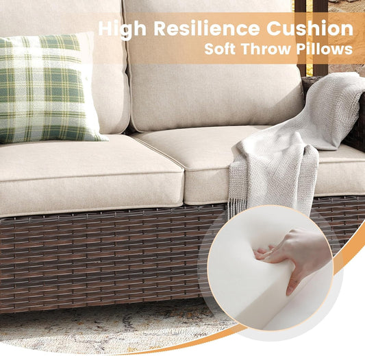 Nine Piece Outdoor Patio Wicker Furniture Set with Fire Table