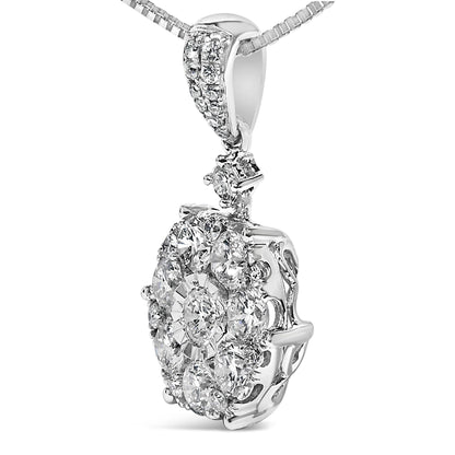 14K White Gold 1 1/5 Cttw Diamond Composite Cluster Pendant Necklace (F-G Color, VS2-SI1 Clarity) - 18" Inches-2
