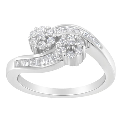14K White Gold Round and Baguette Diamond Bypass Ring (1/2 cttw, H-I Color, I1-I2 Clarity)-2