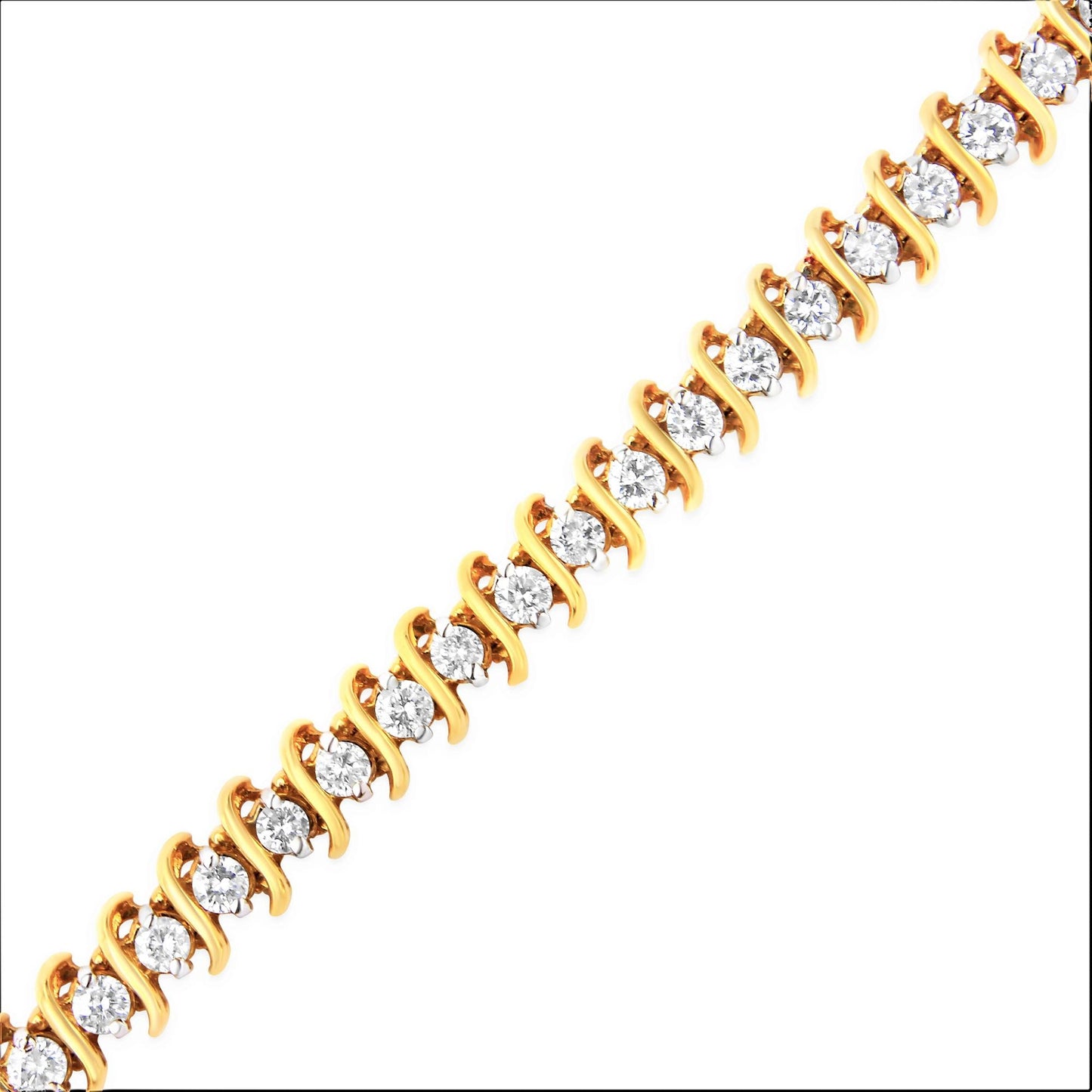AGS Certified 18K Yellow Gold 5.00 Cttw "S" Link Wrapped 2-Prong Set Round Brilliant Diamond Tennis Bracelet (G-H Color, I1-I2 Clarity) - Size 7-2