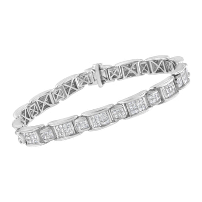 14K White Gold 5.0 Cttw Princess-Cut Diamond Rectangular Alternating Station 7" Tennis Bracelet (G-H Color, SI1-SI2 Clarity)-2