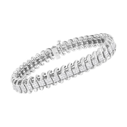 14K White Gold 5.0 Cttw Princess Cut Diamond 7" Invisible Set Wavy S-Link Tennis Bracelet (G-H Color, SI1-SI2 Clarity)-2