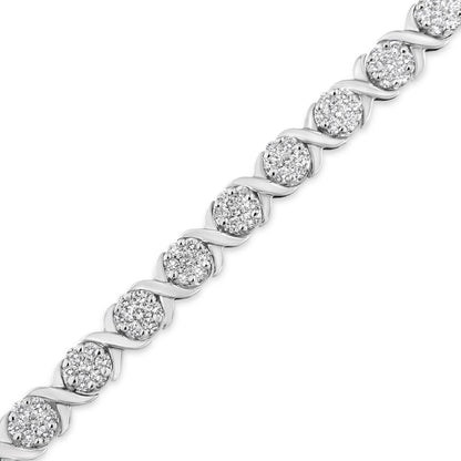 14K White Gold 6-1/3 Cttw Round Brilliant-Cut Diamond Round Cluster & X-Link 7" Tennis Bracelet (I-J Color, SI2-I1 Clarity)-2