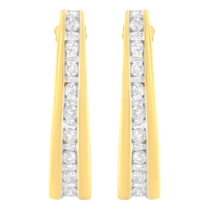 10K Yellow Gold 1 cttw Channel Set Diamond J-Hoop Earrings (H-I Clarity, I1-I2 Color)