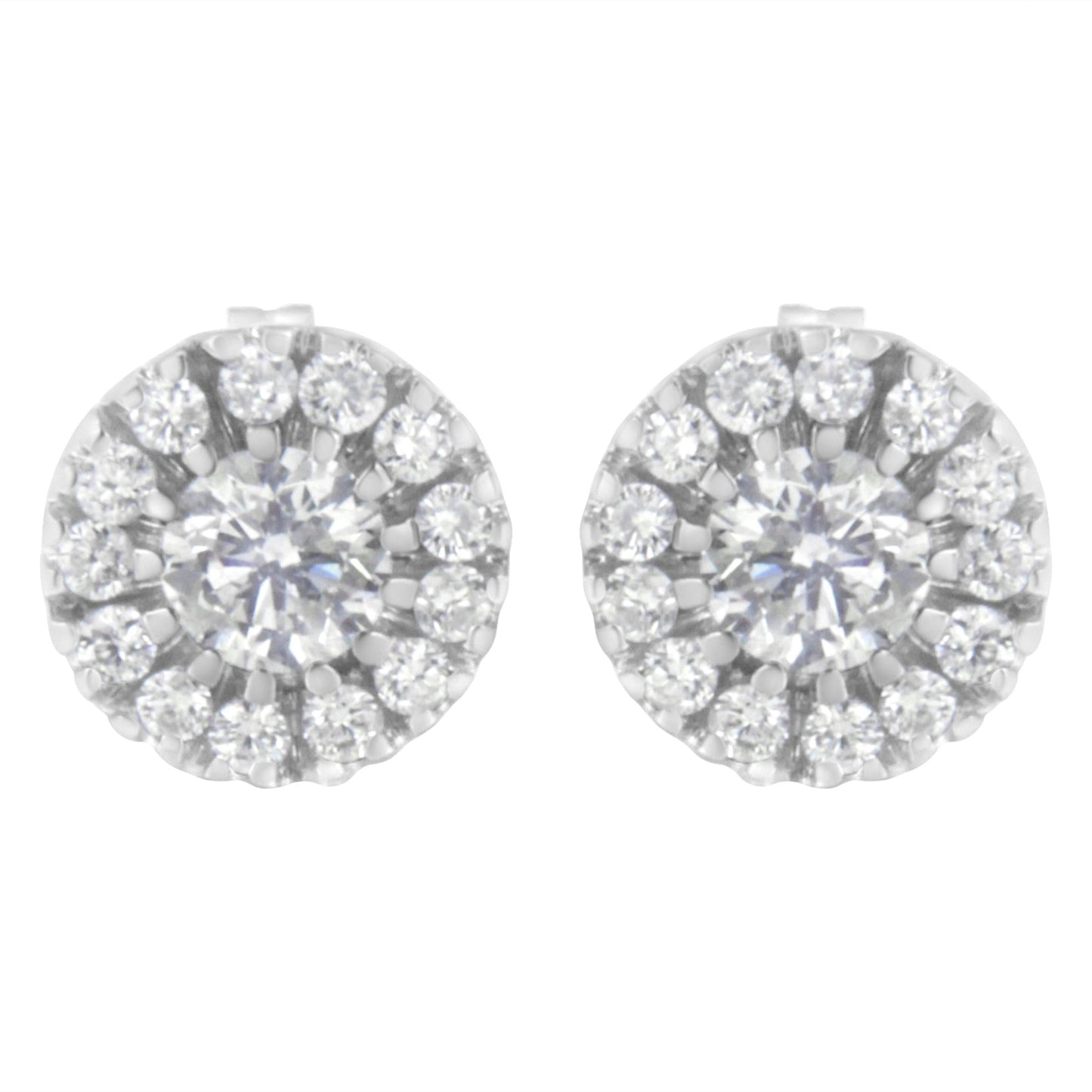 14k White Gold 1 cttw Diamond Halo Stud Earrings (I-J Clarity, I1-I2 Color)-2