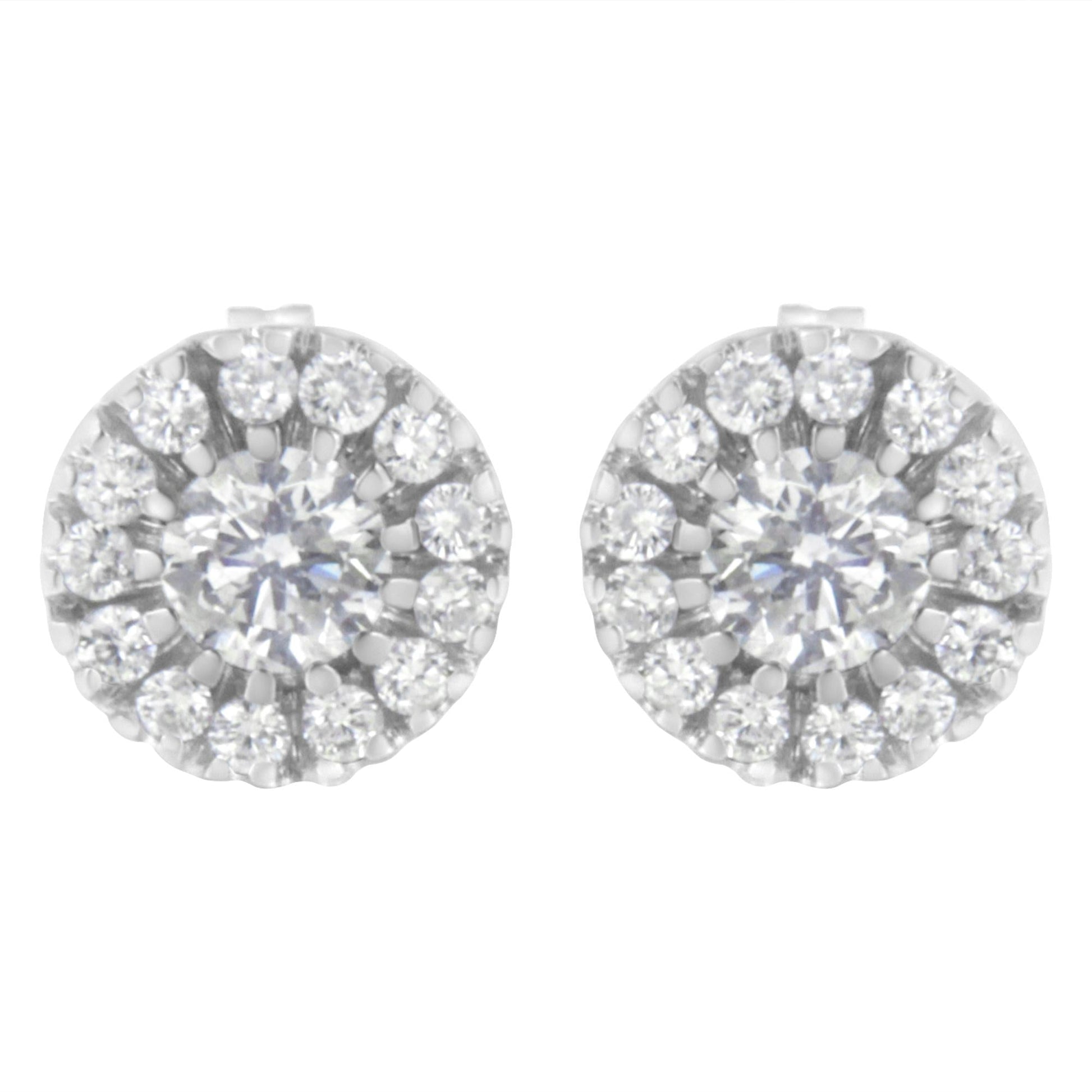 14k White Gold 1 cttw Diamond Halo Stud Earrings (I-J Clarity, I1-I2 Color)-2