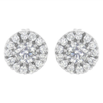 14k White Gold 1 cttw Diamond Halo Stud Earrings (I-J Clarity, I1-I2 Color)-2