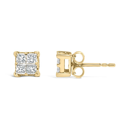 14K Yellow Gold 1/2 Cttw Invisible Set Princess Diamond Composite Square Stud Earring (K-L Color, SI1-SI2 Clarity)-2