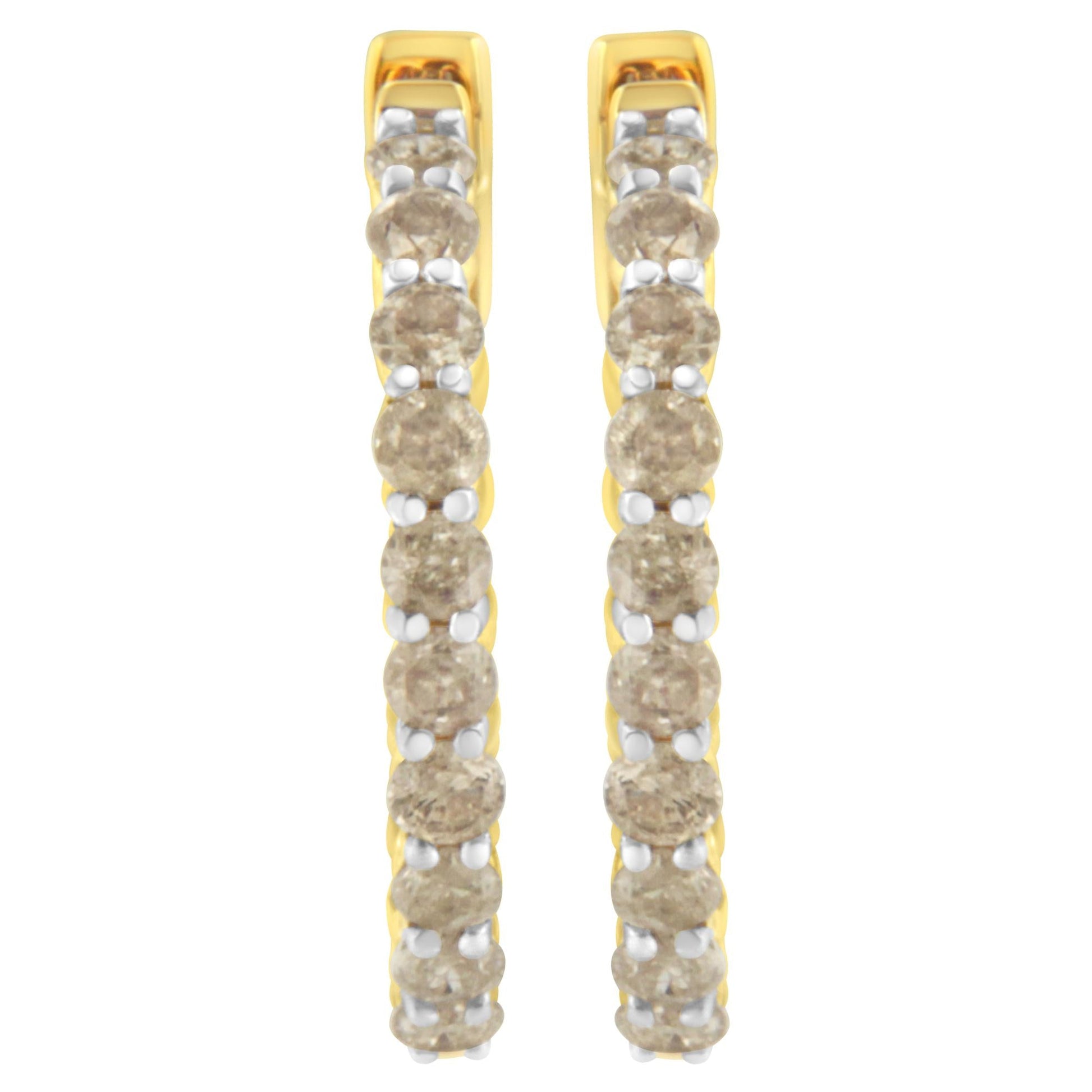10K Yellow Gold Plated Sterling Silver Diamond Hoop Earrings (2 cttw, K-L Color, I2-I3 Clarity)-2