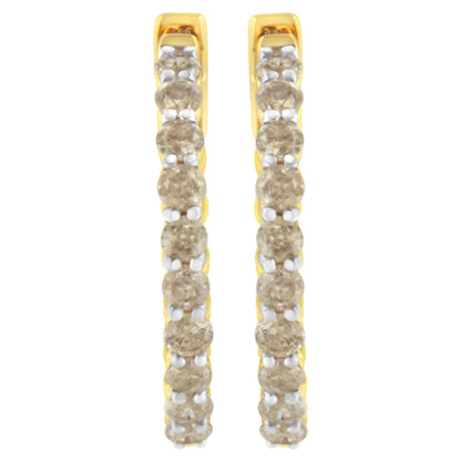 10K Yellow Gold Plated Sterling Silver Diamond Hoop Earrings (2 cttw, K-L Color, I2-I3 Clarity)-2