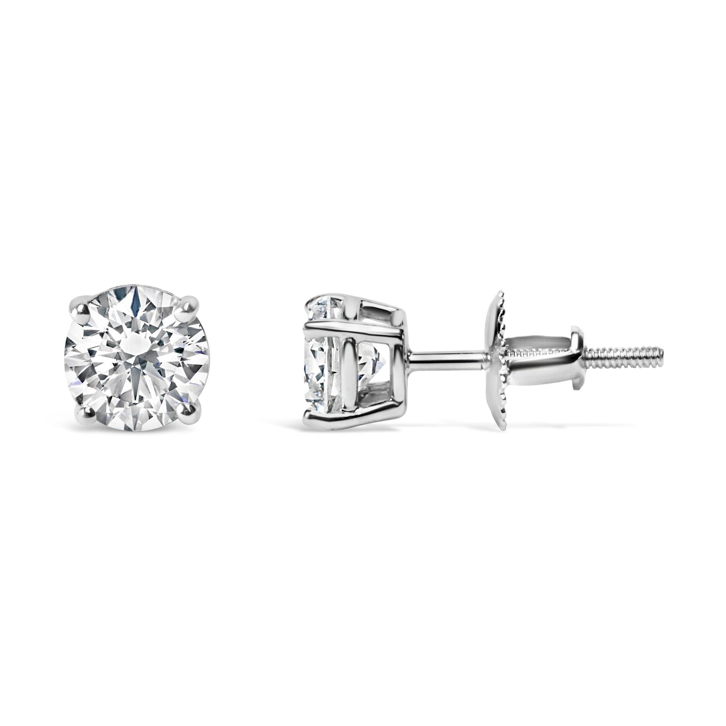 AGS Certified 14K White Gold 1.0 Cttw 4-Prong Set Brilliant Round-Cut Solitaire Diamond Push Back Stud Earrings (E-F Color, I1-I2 Clarity)-2