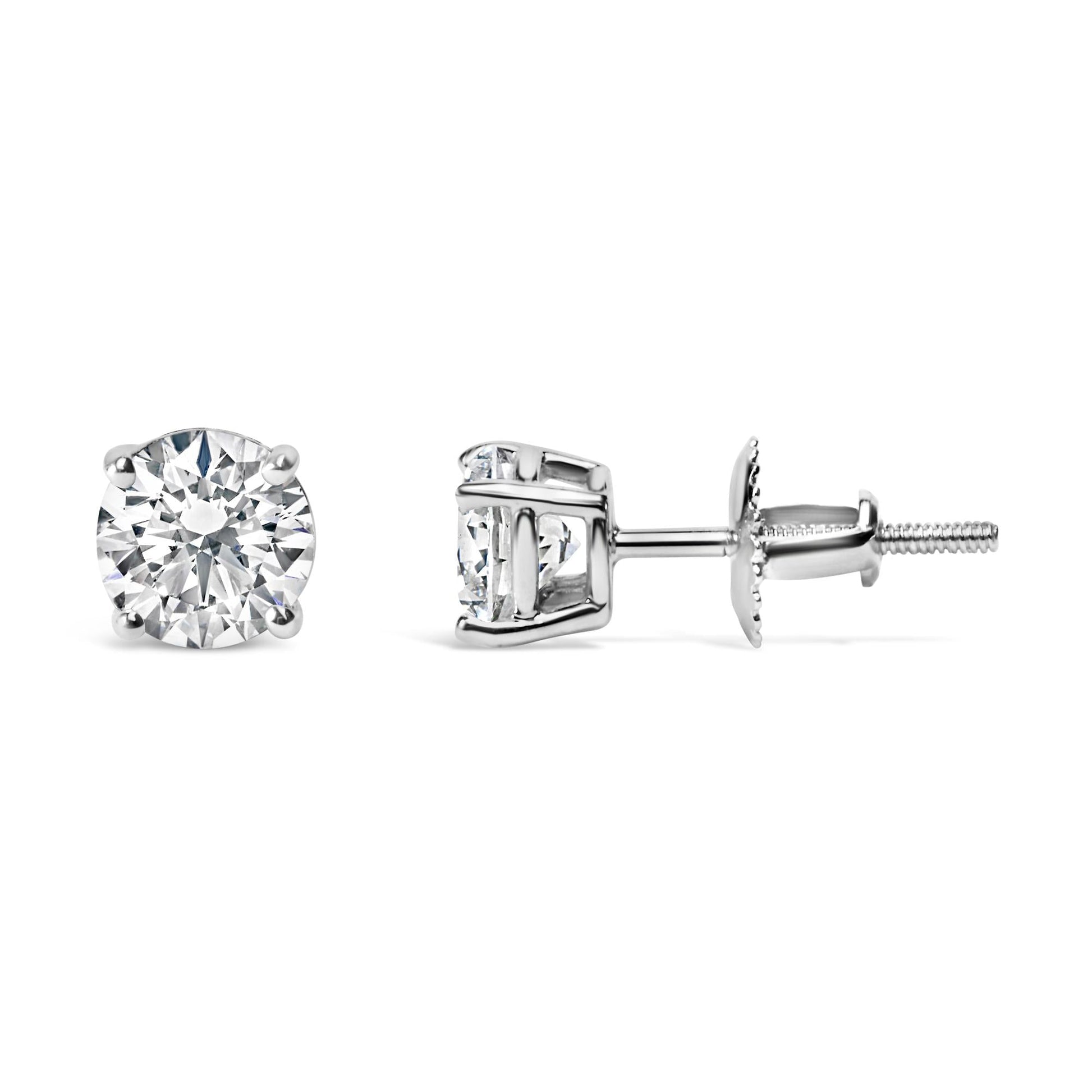 AGS Certified 14K White Gold 1.0 Cttw 4-Prong Set Brilliant Round-Cut Solitaire Diamond Push Back Stud Earrings (E-F Color, I1-I2 Clarity)-2