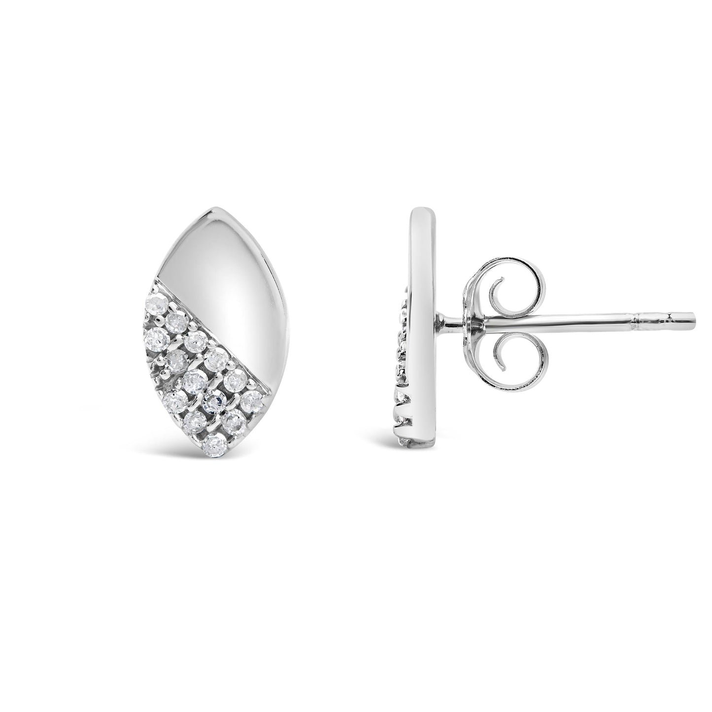 925 Sterling Silver 1/6 Cttw Diamond and Mirror Polish Pear Shape Stud Earrings (I-J Color, I2-I3 Clarity)-2