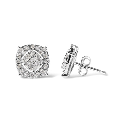 10K White Gold 1/2 Cttw Diamond Cushion Shaped Composite Stud Earrings (I-J Color, I1-I2 Clarity)
