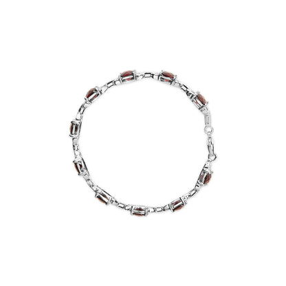 .925 Sterling Silver 7x7mm Checkered Cushion Red Garnet and Diamond Accent Fashion Tennis Link Bracelet (I-J Color, I1-I2 Clarity) - Size 7" Inch-2