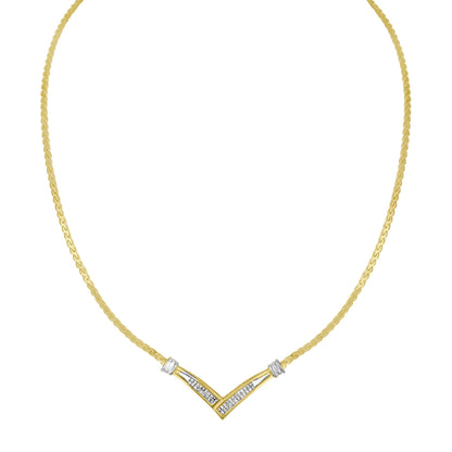 10K Yellow and White Gold 1/2 Cttw Princess Cut Diamond Channel-Set “V” Shape 18" Franco Chain Necklace (H-I Color, SI2-I1 Clarity)-2