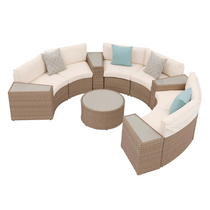 Elegant Six Person Modular Wicker Patio Conversation Set-1