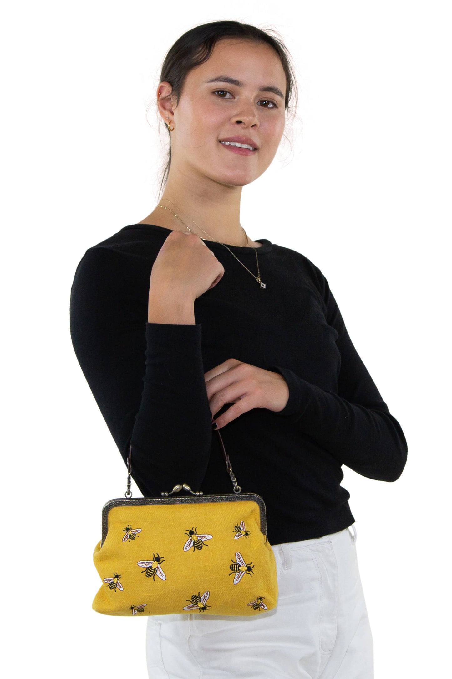 Bees Kisslock Handbag: Black