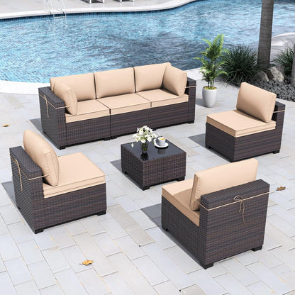 7-Piece Outdoor Patio Furniture Set with Waterproof Cushions