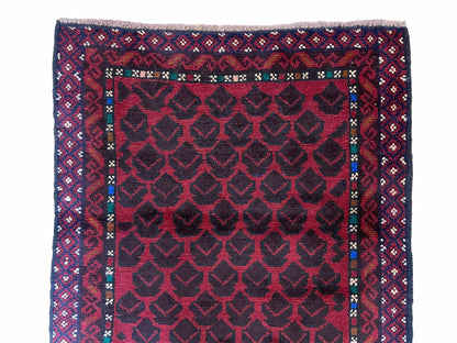 2' 8" X 4' 6" Vintage Handmade Tribal Wool Rug Balouchi Rug Afghan Rug Red Blue-2