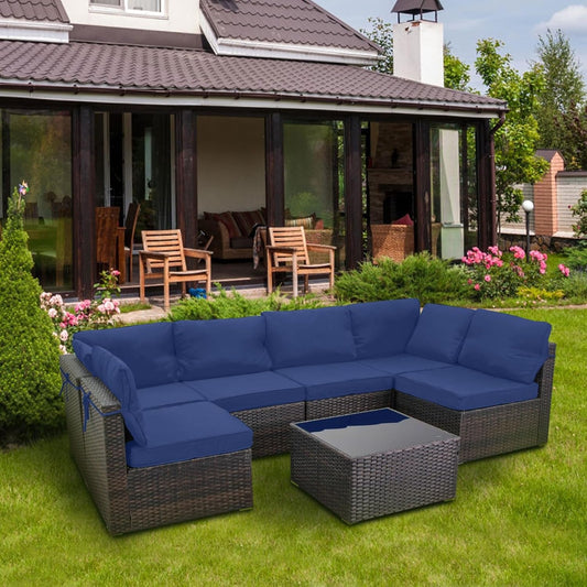 7 Pieces Outdoor Patio Furniture Sets,Rattan Conversation Sectional Set,Manual Weaving Wicker Patio Sofa with Tea Table