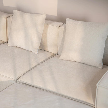 Luxury Modular Sectional Living Room Sofa Set, Modern Minimalist Style Couch with Ottoman and Chaise, L-Shape, Linen-Like Cream-3