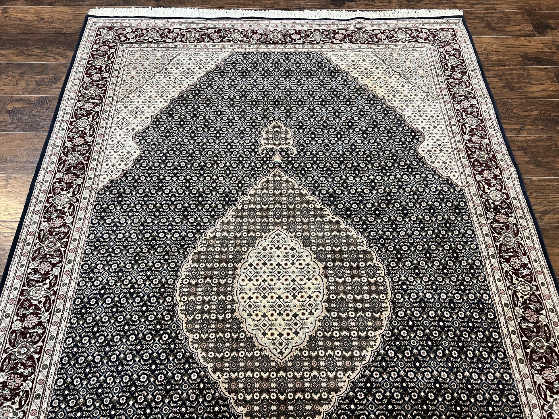 Sino Persian Rug 6x9, Herati Pattern, Vintage Handmade Hand Knotted Wool Oriental Carpet, Fine 6 x 9 Rug, Traditional Rug, Dark Blue Rug-2