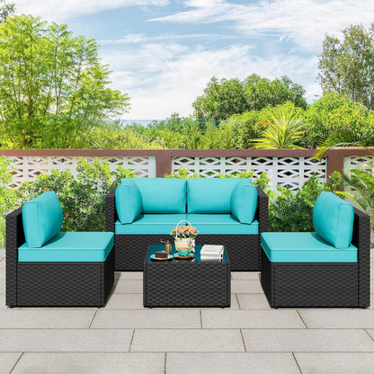 Five Piece Black Wicker Outdoor Patio Furniture Set