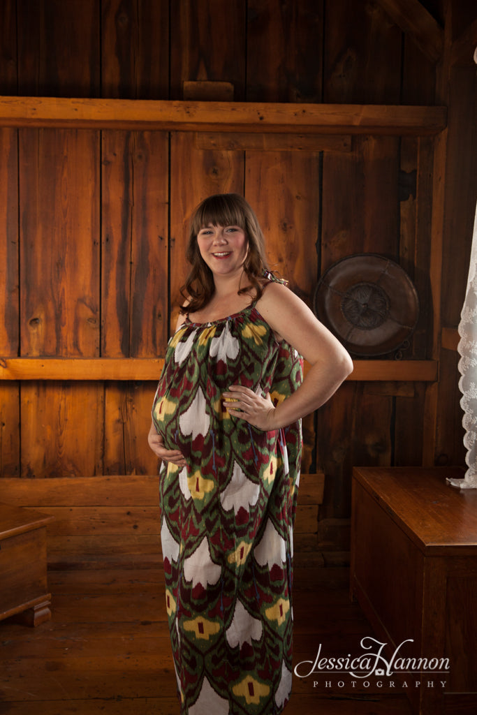 Green Aztec Maternity Maxi Pillowcase Dress Summer Dress-2