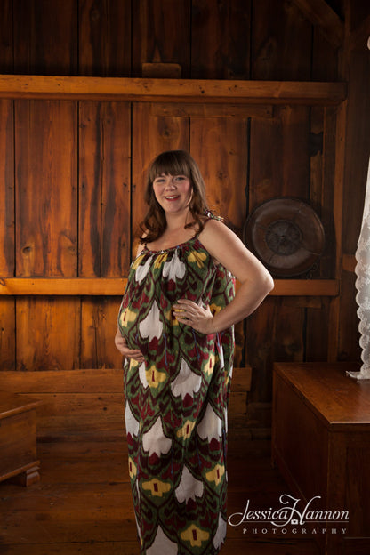 Green Aztec Maternity Maxi Pillowcase Dress Summer Dress-2