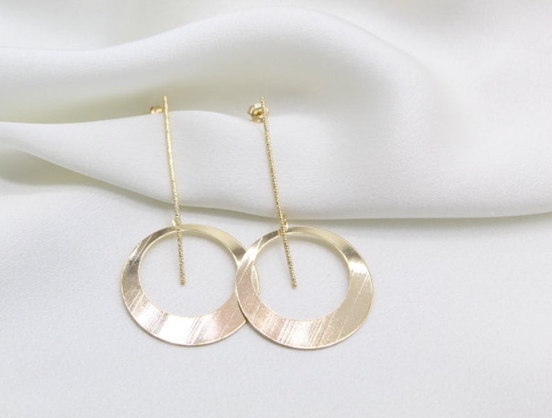 Long Round Modern Gold Earring (K156)