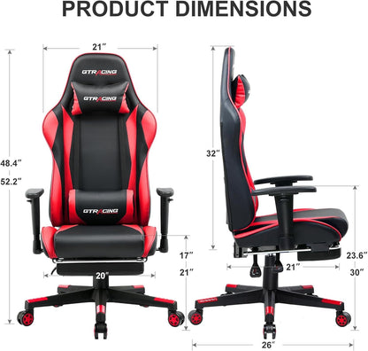 Gaming Chair with Footrest, Ergonomic Computer Game Desk Chair, Reclining Gaming Chair Seat Height Adjustment, Swivel Rocker with Headrest and Lumbar (Brickred)