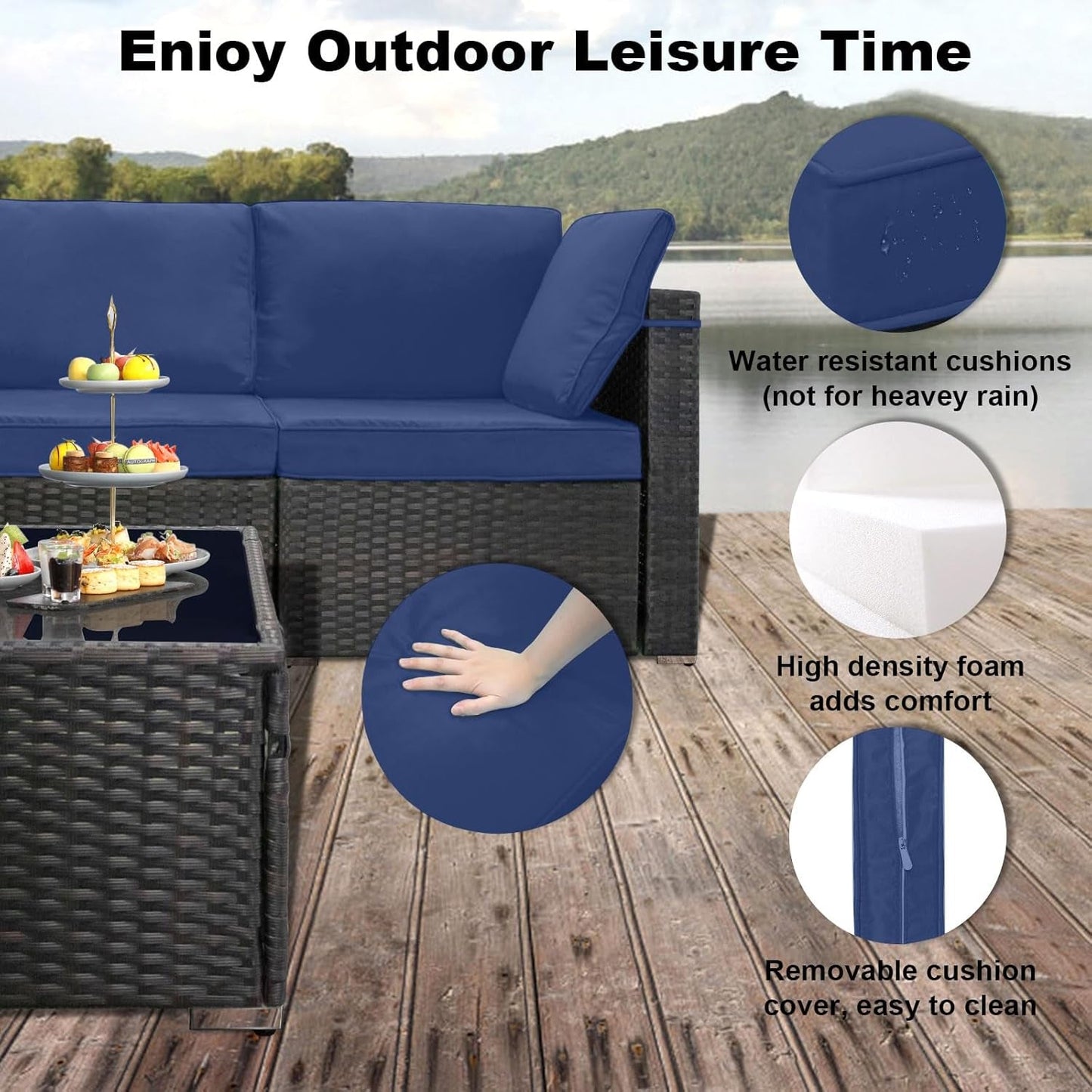 7 Pieces Outdoor Patio Furniture Sets,Rattan Conversation Sectional Set,Manual Weaving Wicker Patio Sofa with Tea Table