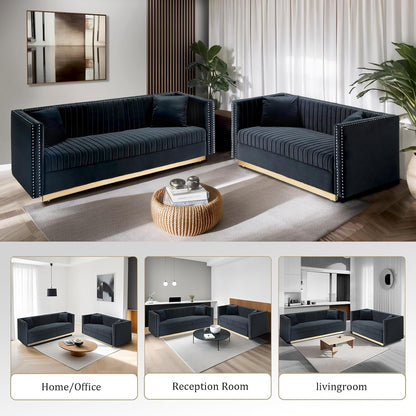 Luxury Velvet L-Shaped Sofa Set Gold Legs-3