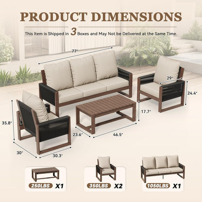 Wooden Outdoor Furniture Set with Comfortable Wicker Chairs