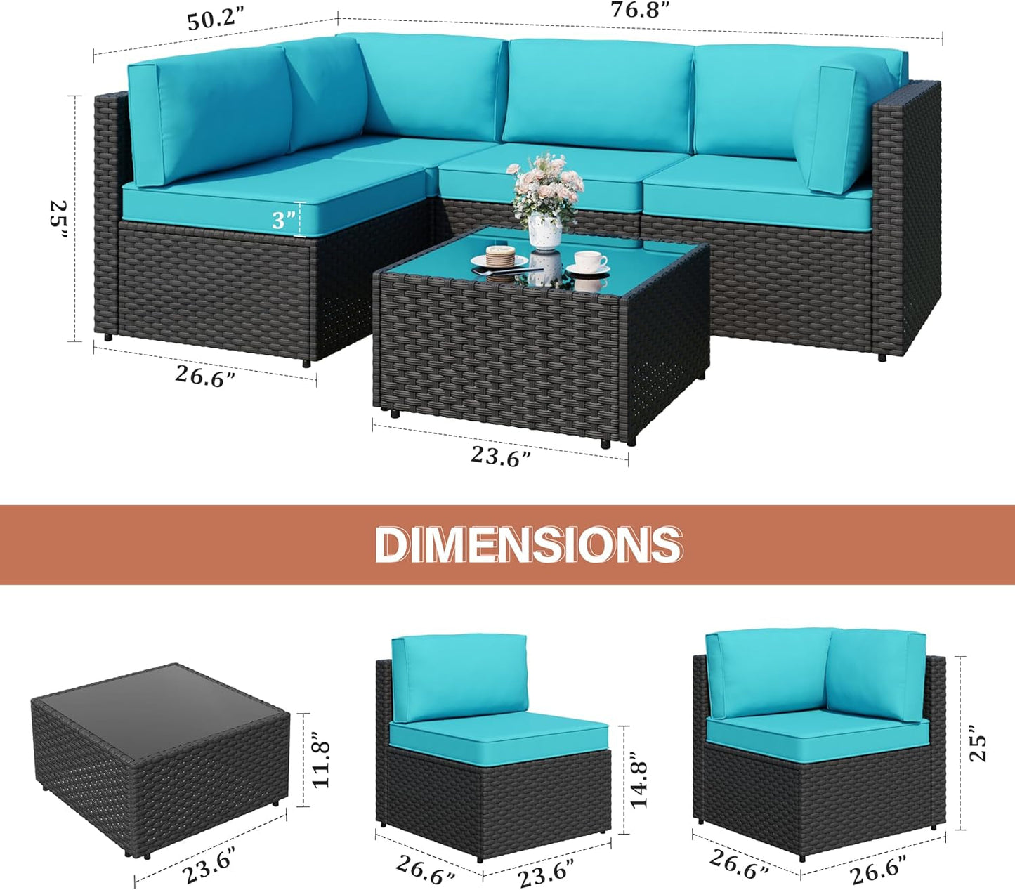 Five Piece Black Wicker Outdoor Patio Furniture Set